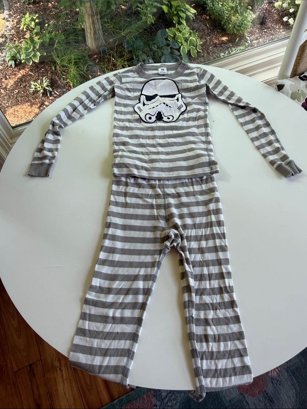 Hanna Andersson Gray & White Striped Kids Pajama Set with Stormtrooper Patch